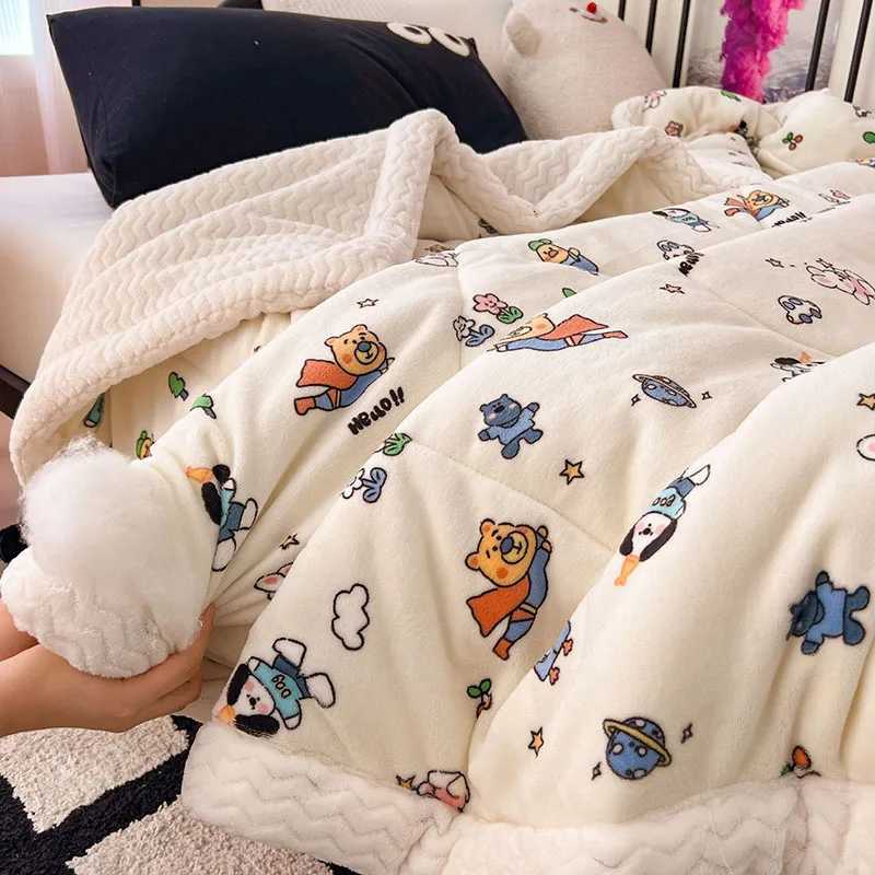 Cartoon 3-Layer Thick Milk Velvet Blanket High Quty Lamb Wool Warm Blanket for Home Single Air Conditioning Quilt for Adults C251111