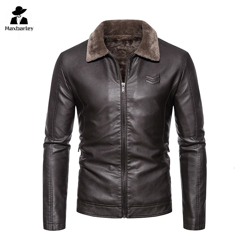 Winter Warm Leather Jacket Mens Fur Collar Windproof Thick Wool Motorcycle Coat Fashion Leather Biker Jacket 251110