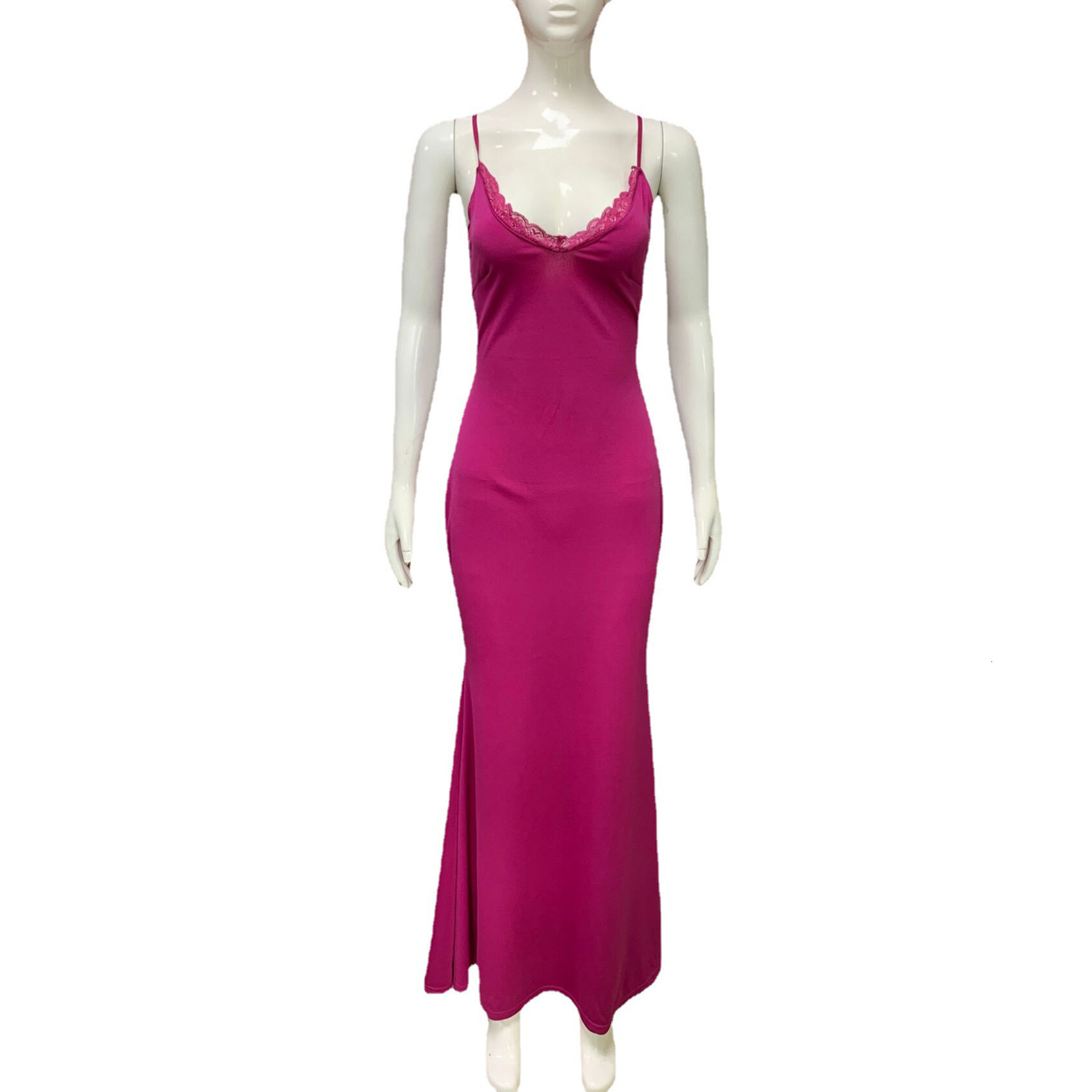 New Strap Sexy Lace Splice Open Back Women's Banquet Style Long Dress