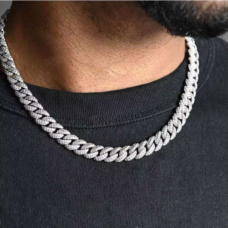 Custom Hot Sale Sterling 925 Silver Hip Hop 20mm Cuban Chain Moissanite Diamond Iced Out Necklace