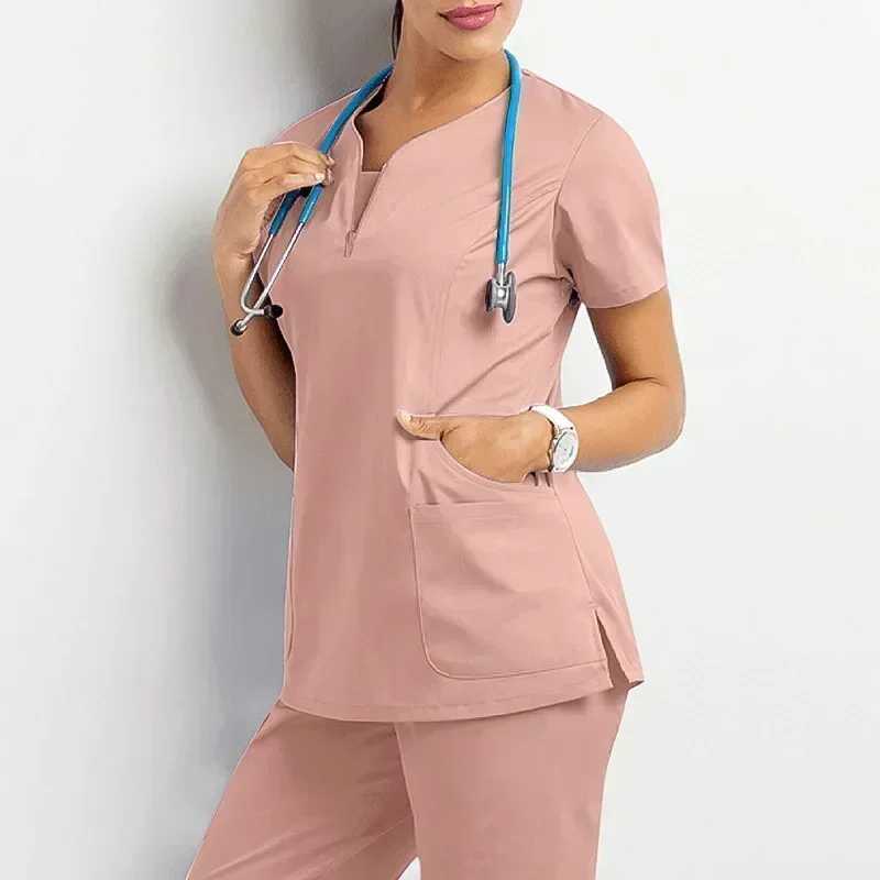 1 Pc Nurse Women Casual Short Slved Apparel Top Pharmacy Working Medical Hospital Doctor Nursing Uniform V-neck Jogger X2505281