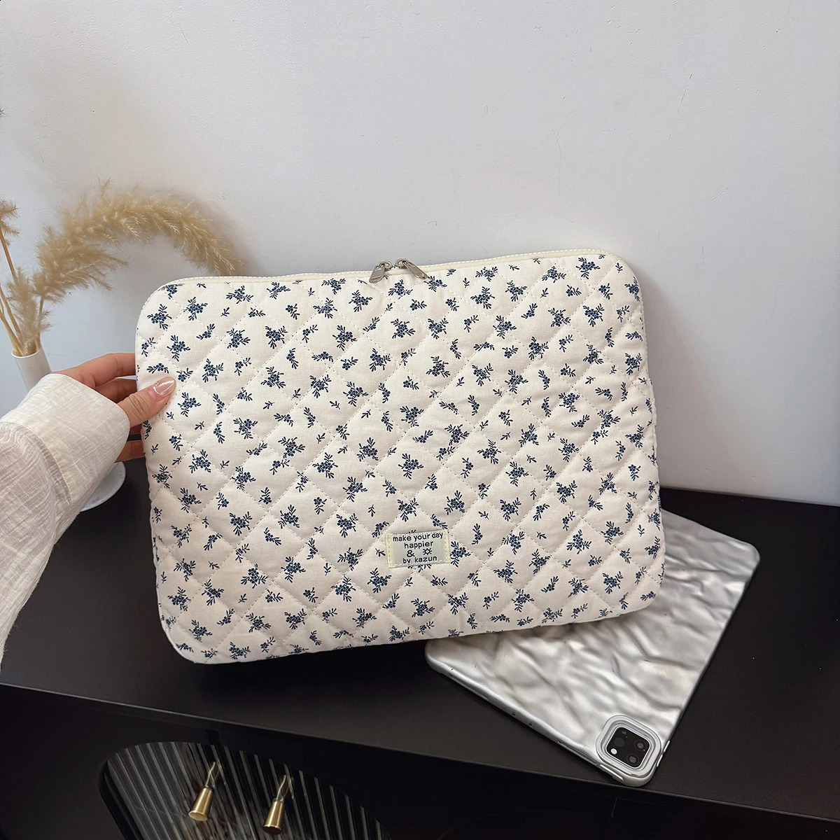1 Pc Chic Flower Print Quilted Laptop Bag 11 Inch/14 Inch/15 Inch Computer Bag Protection Case Laptop Sleeve Computer Case Bag 250407