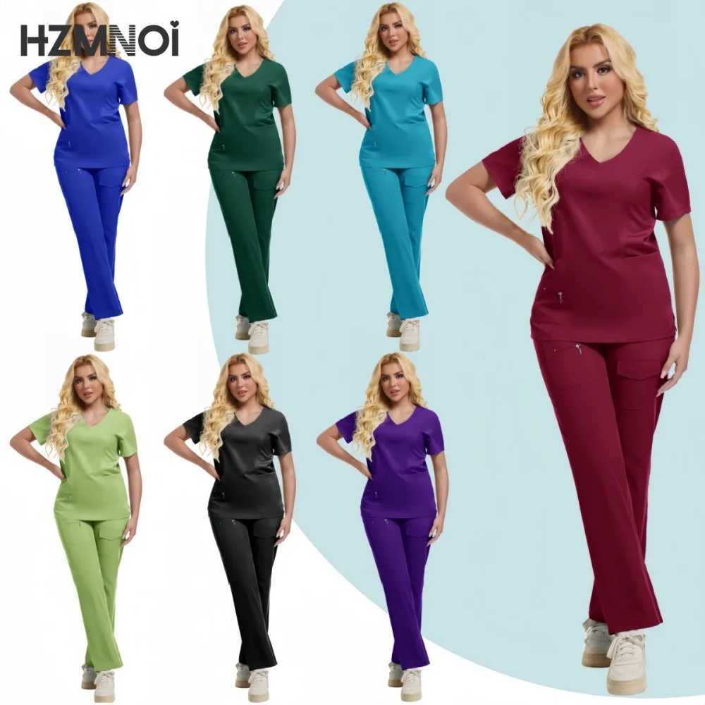 Solid Color Breathable Nursing Scrubs Women Uniforms Elasticity Pet Clinic Nurse Workwear Medical Doctor Thin Clothing X250410