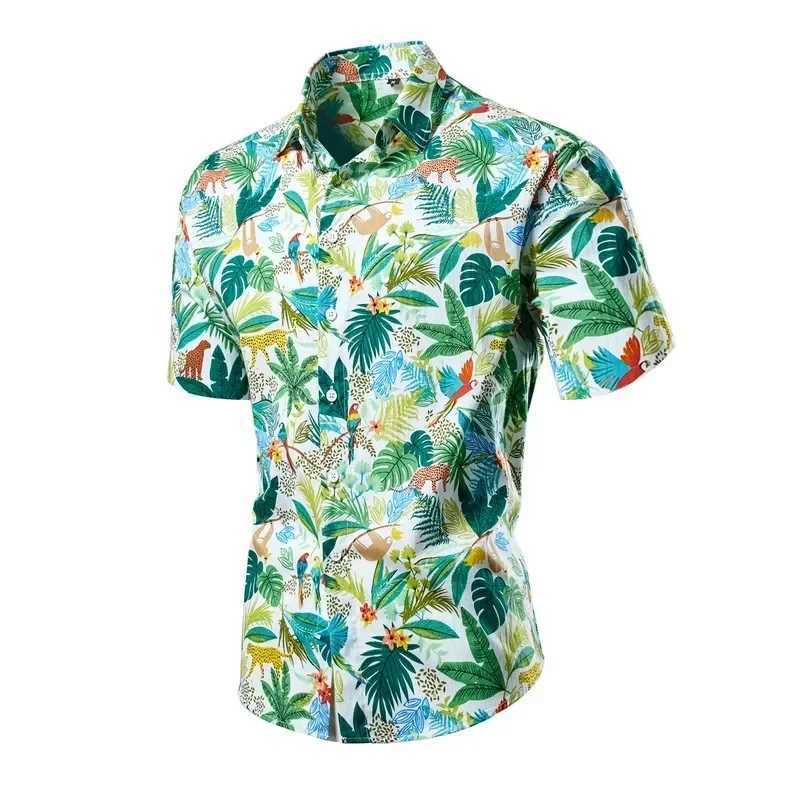 Green Mens Printed Short Sleeve Shirt Summer Beach Casual Shirts Single Breasted Lapel Camisa Chemise Size M-8XL K251110