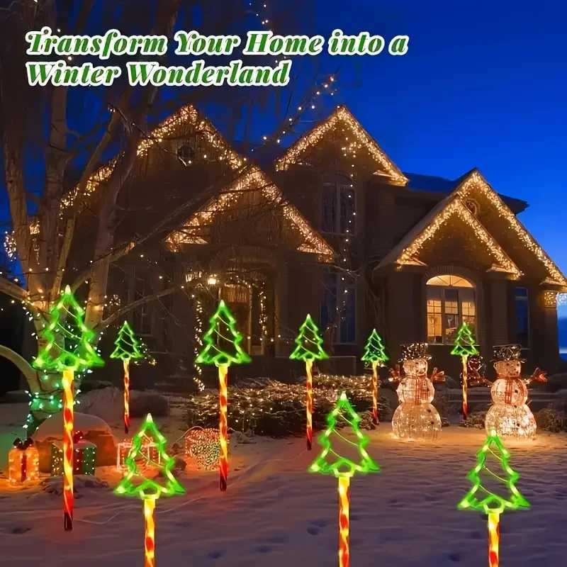 Christmas Solar-Powered LED Christmas Tree Lights - 5-in-1 Green Decorative String Lights with 8 Flashing Modes Y251111