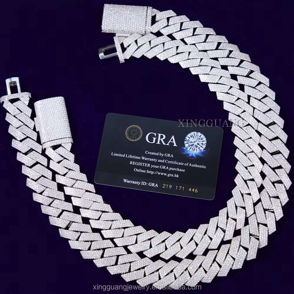 High Quality 925 Sterling Silver Gold Plated Moissanite Cuban Chain Hip Hop Jewelry 20MM Wide Vvs Moissanite Cuban Link Chain