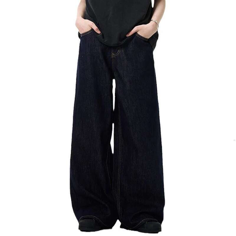 Simple Men's Denim Pants Vintage Washing Wide Leg Loose Jeans Casual Straight American Style Male Trousers New