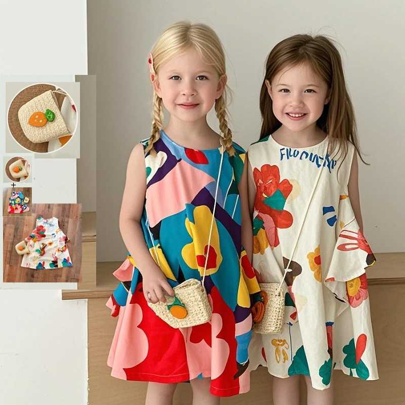 Girl floral print dress+bag 2-piece set 0-8 year girl summer clothing 2025 new arrival baby princess belt dressXJ250410