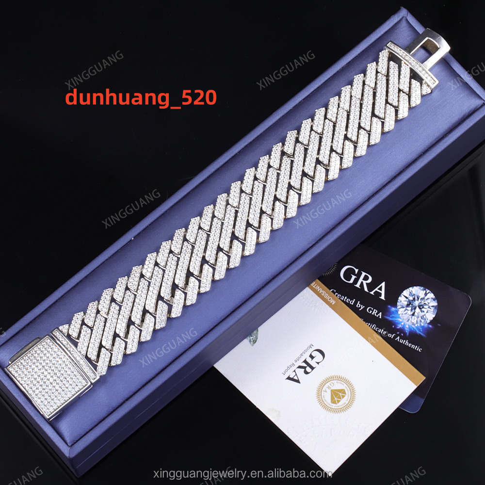 Fashion Jewelry 26mm Wide Iced Out Vvs Moissanite with Gra Certificate Solid Silver Cuban Link Chain Cuban Bracelet