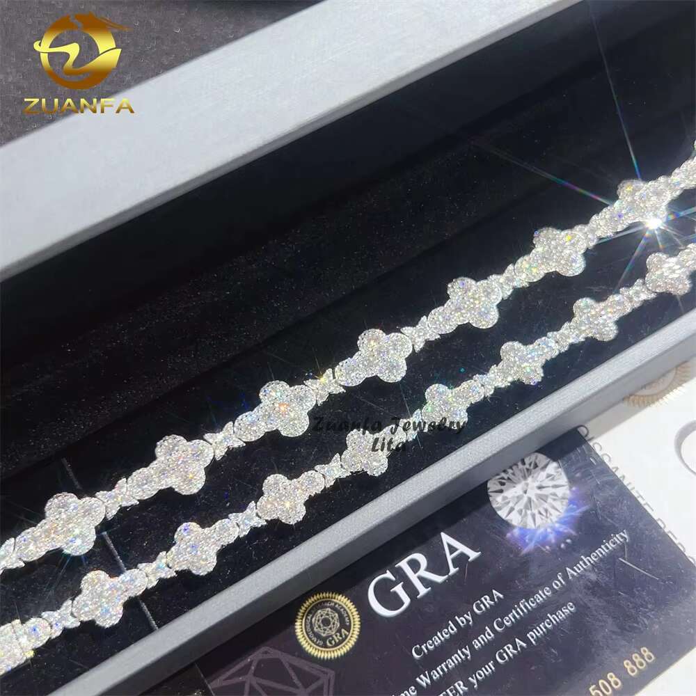 Iced Out Jewelry 10mm 13mm 925 Sterling Silver GRA Certificate Diamond Moissanite Cuban Link Chain Cross Bracelet