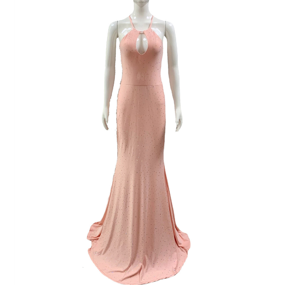 2025 New French Hanging Neck Strap Sequin High Grade Slim Fit Wrap Hip Sweeping Sexy Dress