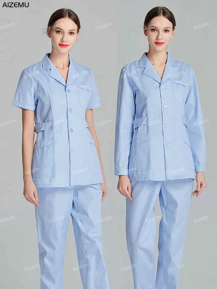 Blue Long Sleve Scrubs Top Nurse Uniform Laboratory Coat Doctor Uniform Womens Clothing Beauty Sn Work Clothes X250410