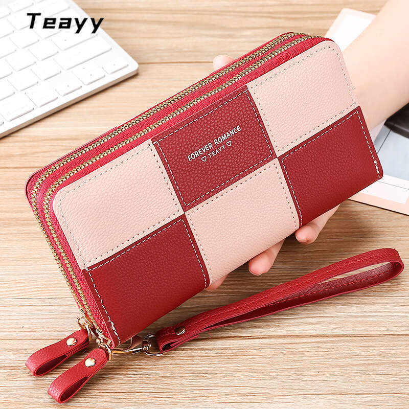 for Women Long Clutch 2023 New Three-Color Splicing Simple Zipper Phone Bag Money Clip Leather Wallet
