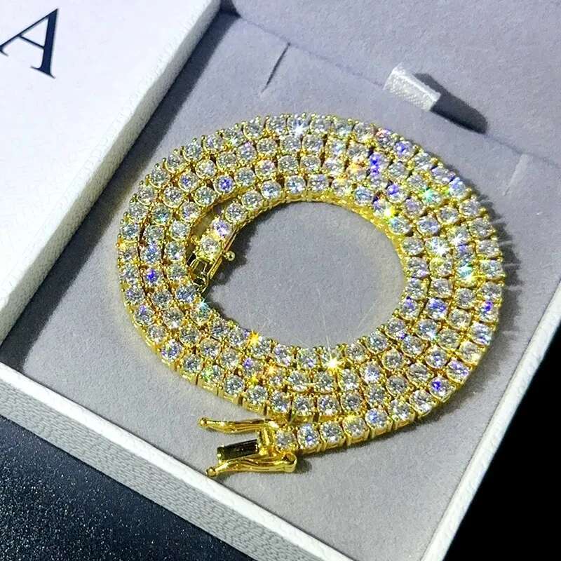 0.3-0.5ct D Color Moissanite Tennis HipHop Bracelet Necklace S925 Silver White Gold Bracelets Fine Jewerly for Women Man