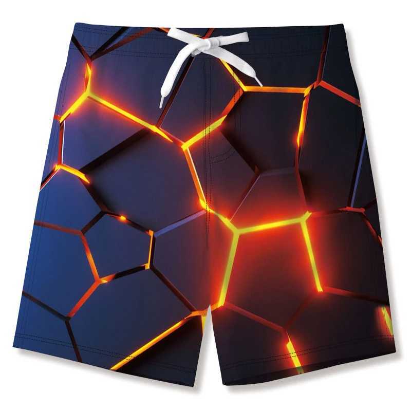 Fashionable mens beach shorts 3D printed flame pattern quick drying shorts for summer leisure and swimming beach shorts for summerW250410