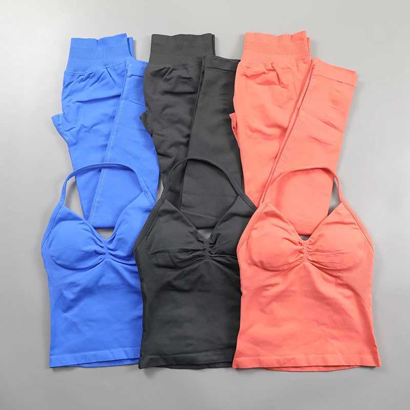 Impact seamless yoga set womens fitness Pilates clothing set womens Scrunch Bum gym leg and pad hanger vest exercise setW250411