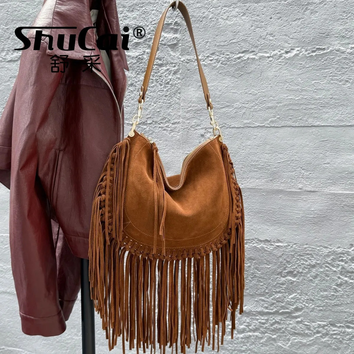 Genuine Grade Womens Suede Cow Leather Retro Fringe Bag er Female Cowhide Shoulder Crossbody Bags for Woman 251110