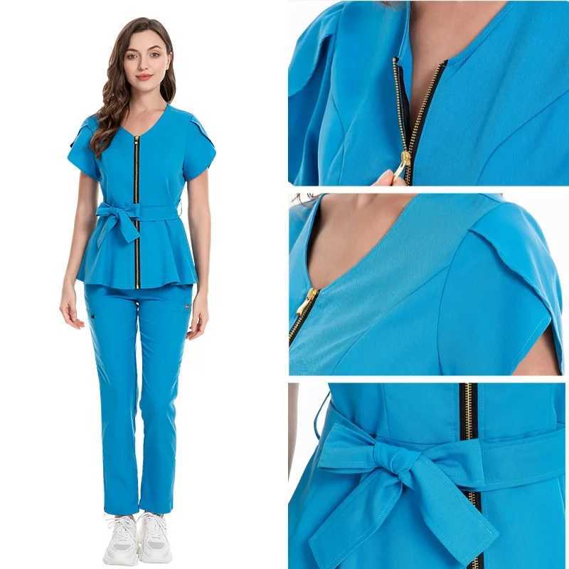 Womens Scrubs Set Zipper Collar Beauty Clothing High Quality Anti Wrinkle Medical Uniform Soft Comfortable Fashionable Nurse Work Clothes X250410