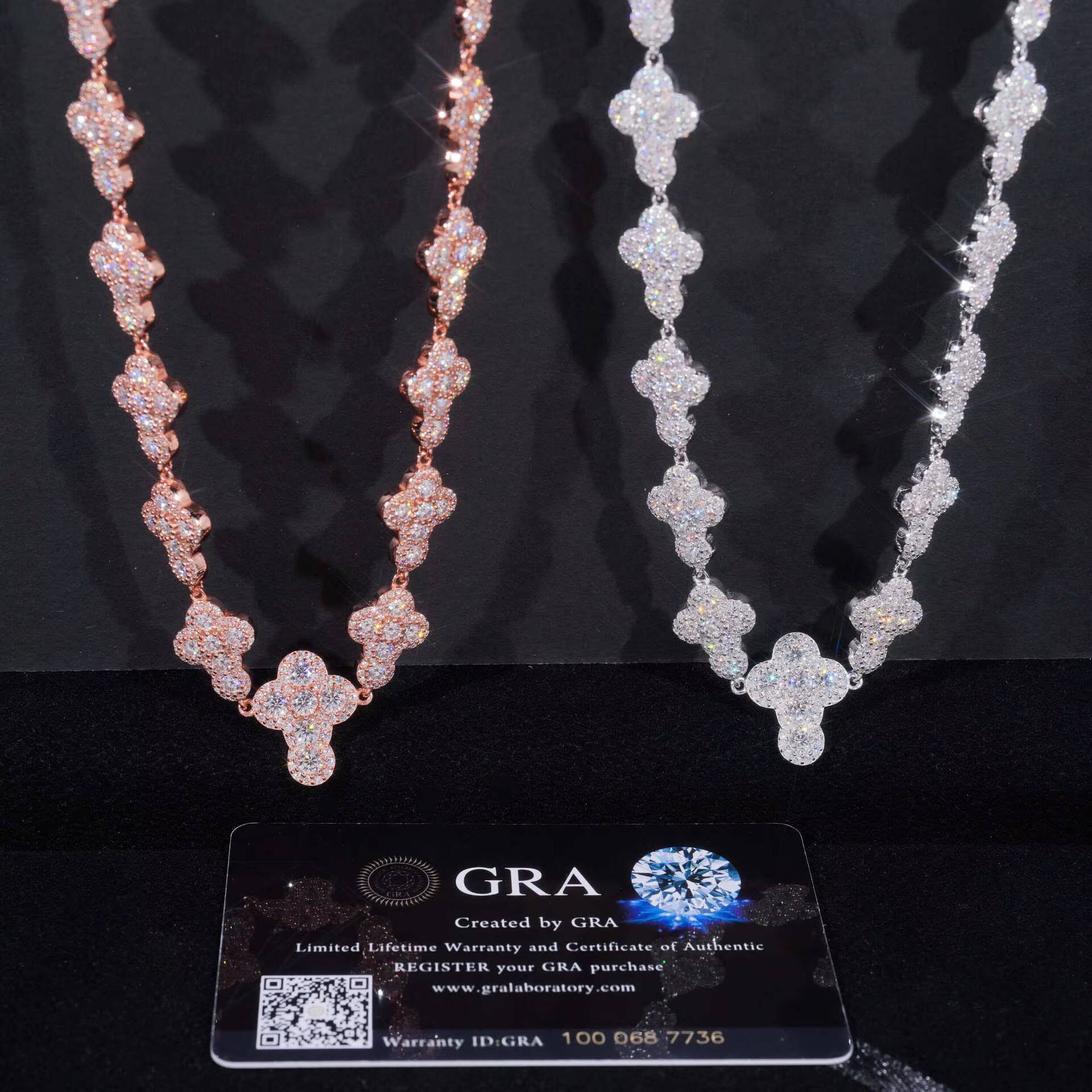 Hip Hop Style 925 Sterling Silver 12MM Iced Out Infinity Moissanite Necklace Cuban Chain with Clover for Men