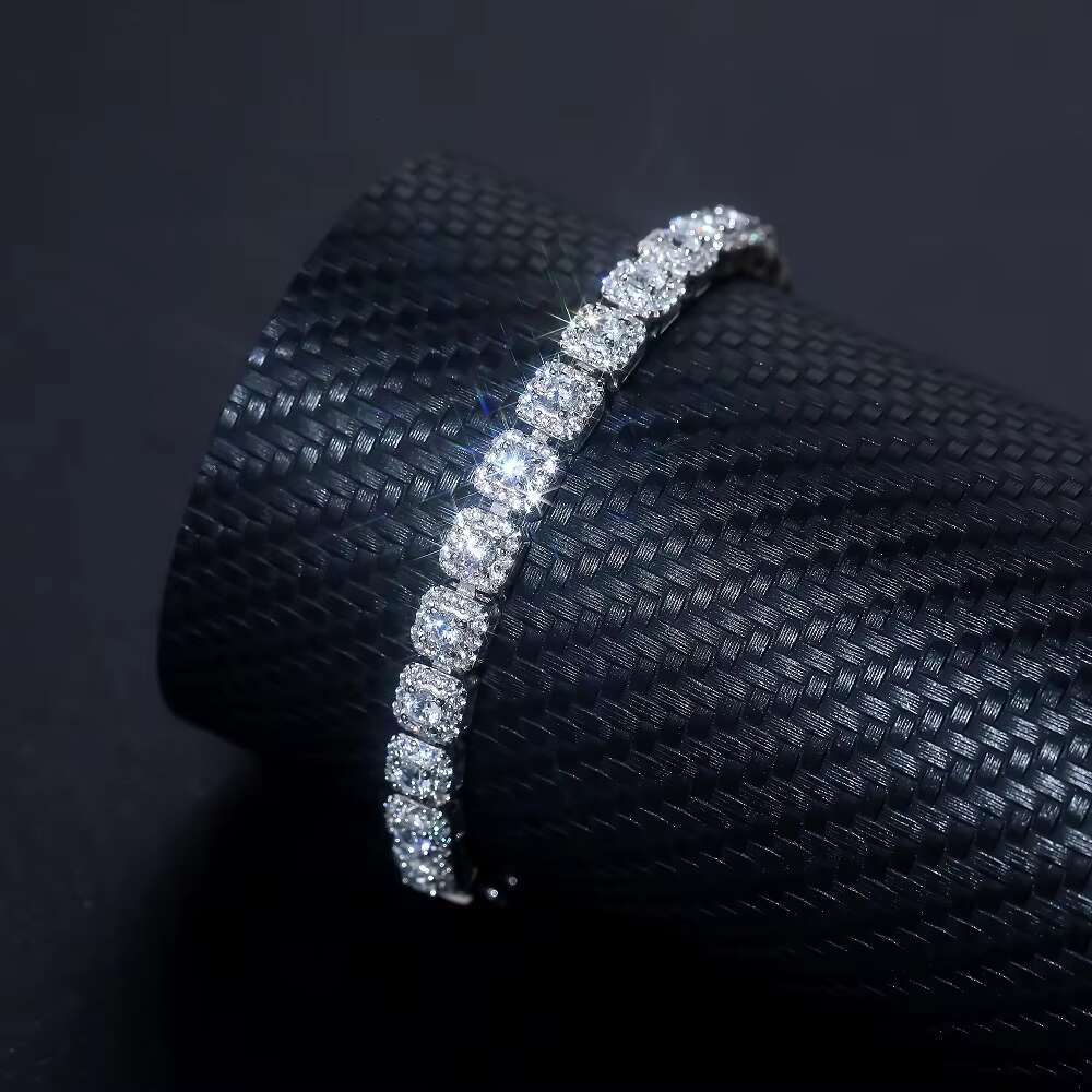 Wholesale Custom Fashion Sterling 925 Silver cvd Lab Diamond GRA Moissanite Zircon Tennis Sterling Bracelet for Men