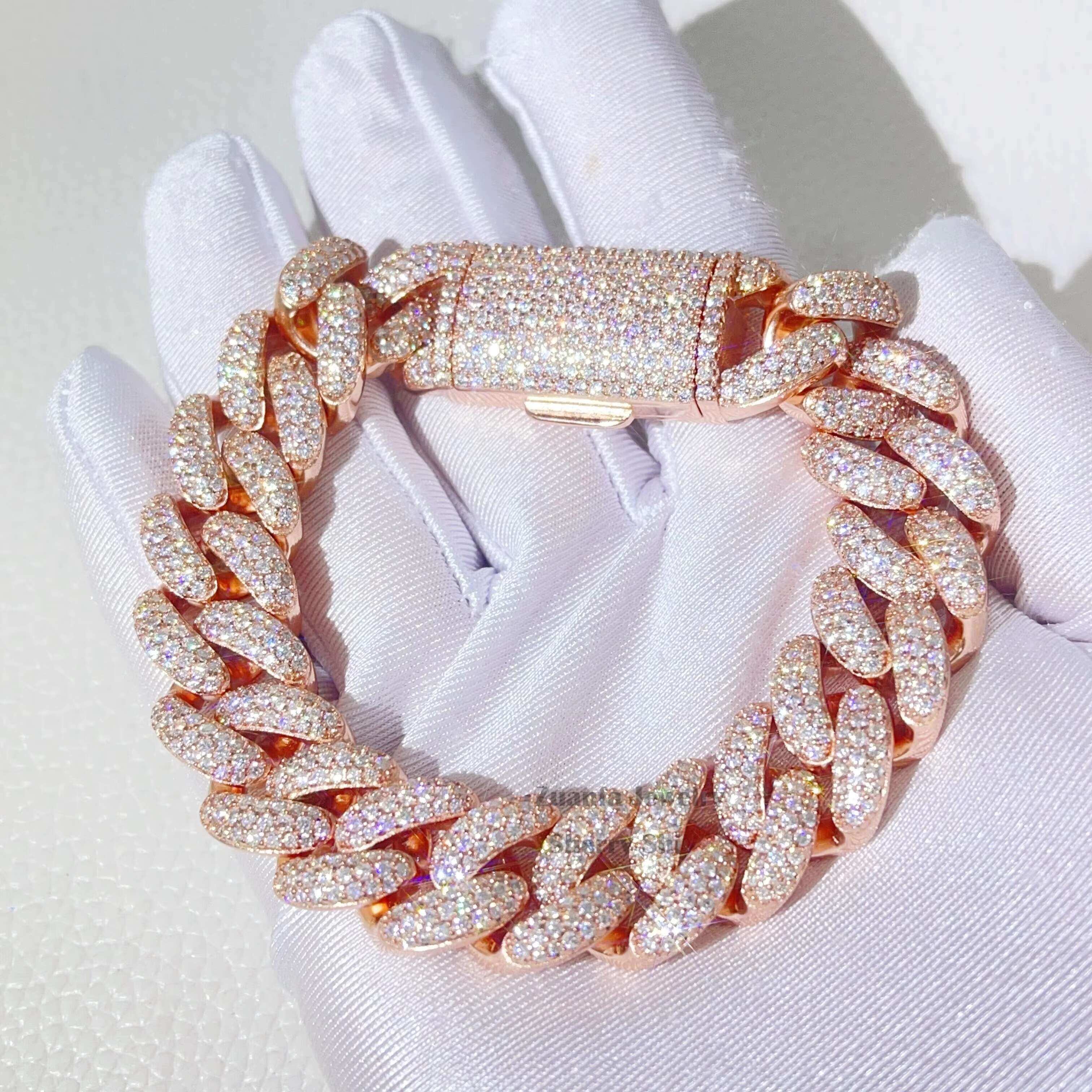 Hip Hop Iced Out Buss Down Rapper Jewelry 15MM VVS Moissanite Cuban Bracelet