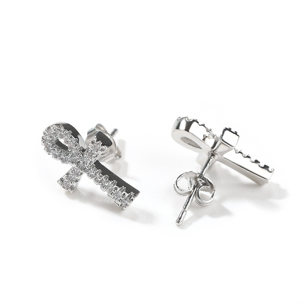 Hip hop trend Anhe cross earrings fashionable and simple 925 silver VVS Moissanite earrings for both men and women