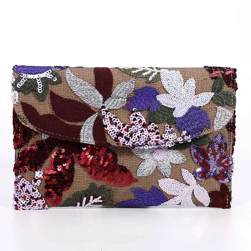 Bg Sequins Embroidery Clutch Bag Women Cotton En Envelope Evening Party Handbag Ral Pattern Ladies Wedding Prom Purse