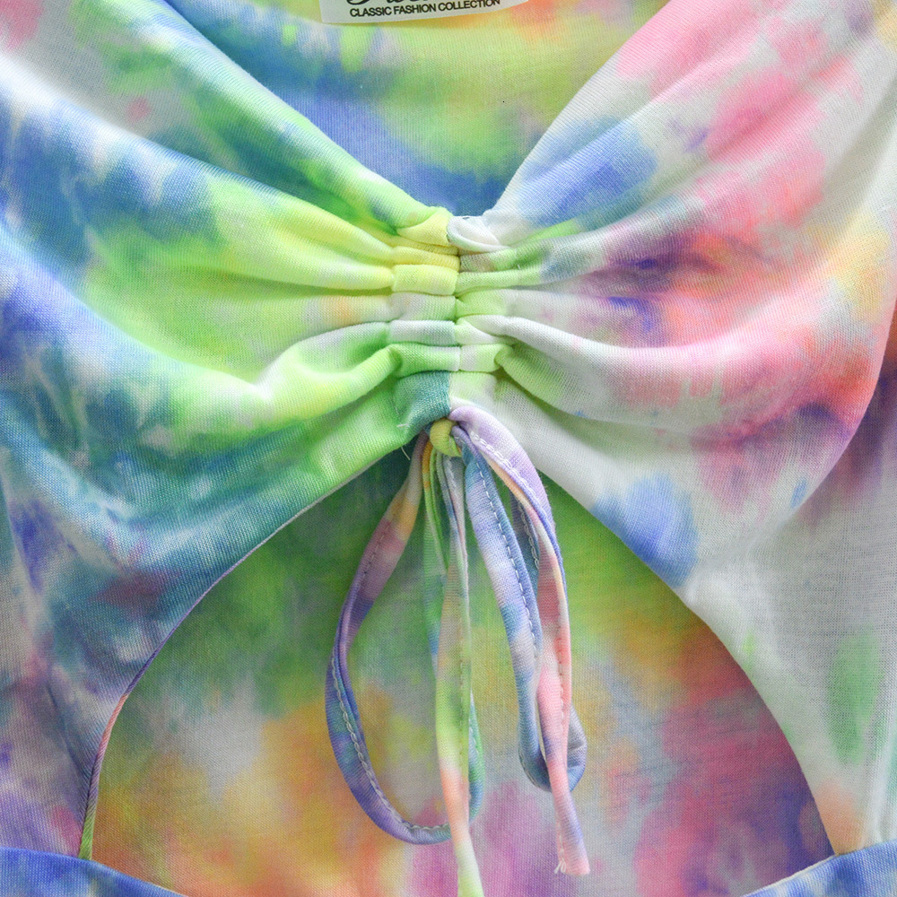 5530 Sexy Off Shoulder Open Navel Tie Dye Dress