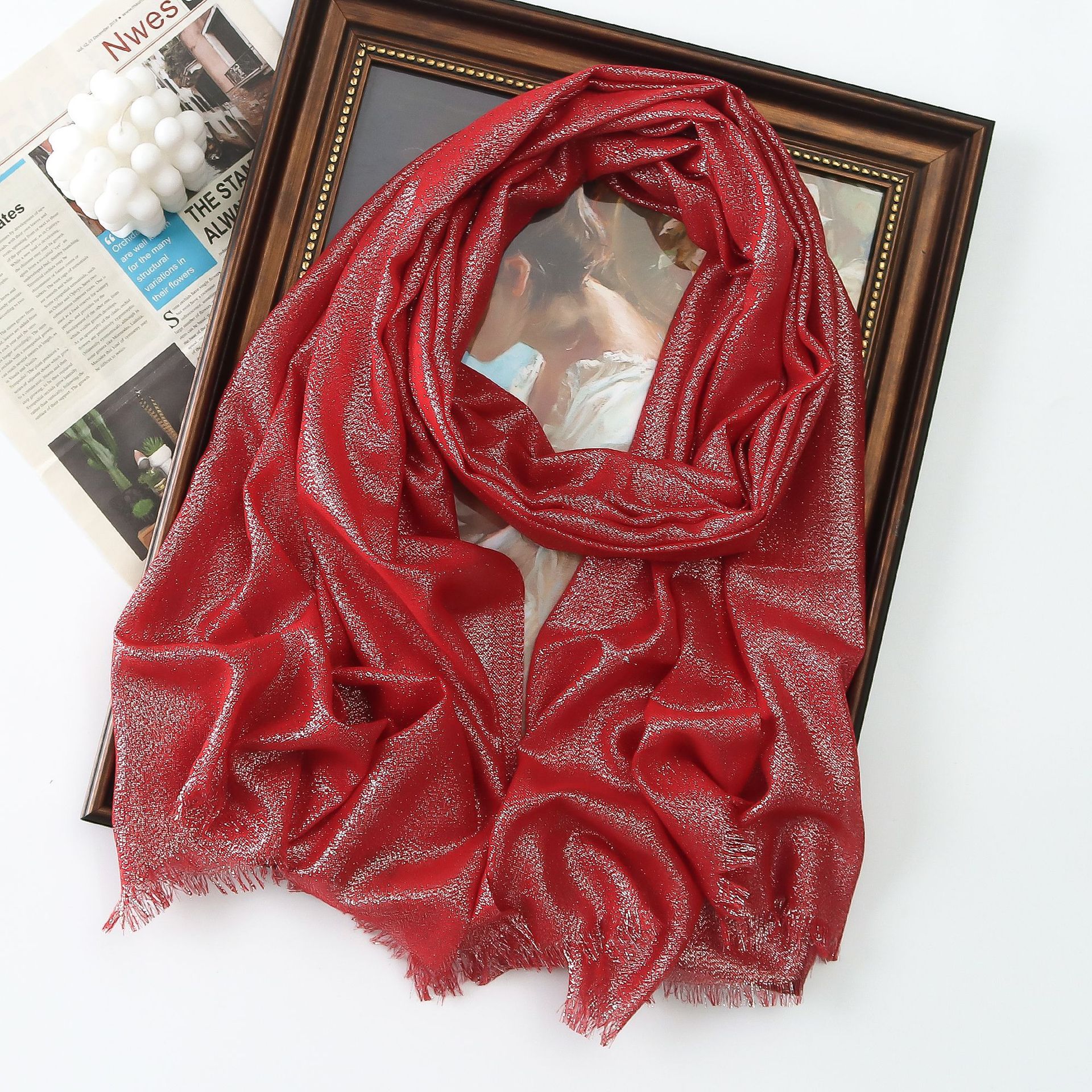 K362 Factory direct sales new spring and summer solid color long scarf rayon gold and silver silk bright silk scarf women's single color long