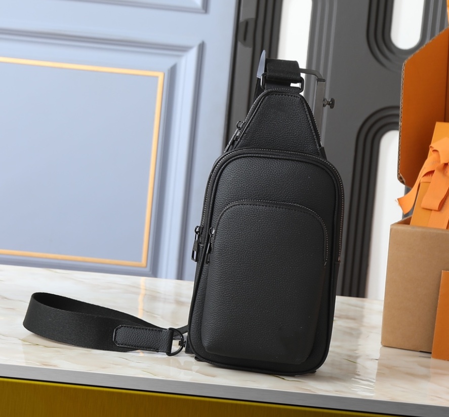 Avenue Sling Bag Mens 10A High quality Designer Genuine Leather Shoulder Bags Cross Body Purse Wallet Hobos Handbag Belt Bag Bumbag Waist bag full black