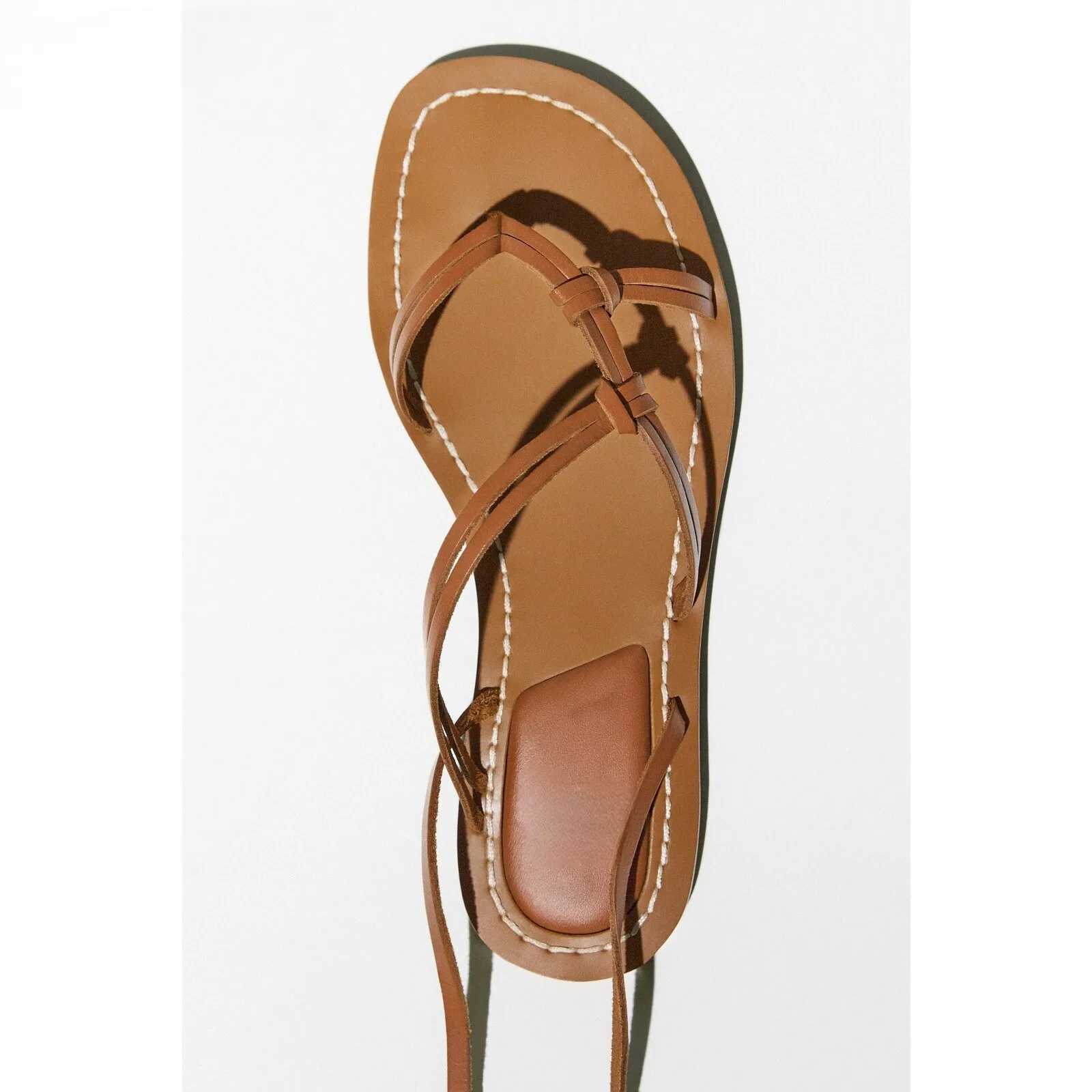 Strappy Sandals Fairy Wind 2024 Summer New Thick Bottom Fi Tie Flat Roman Holiday SandalsXJ250410