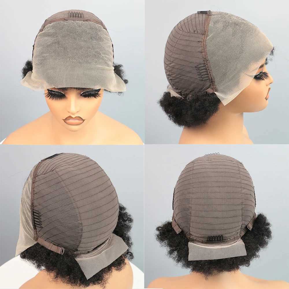 Afro Kinky Curly Human Hair Short Pixie Cut Wigs 13x4 lace for women short curly pixie remy wig 6 inch black color 180 densityT251111