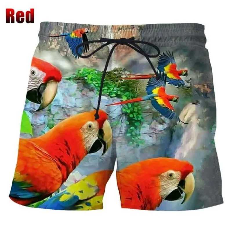 Fashionable Macaw Beach Shorts Mens Cool 3D Printed Macaw Palm Flower Board Shorts Swimwear Fun Childrens Ice ShortsW250410