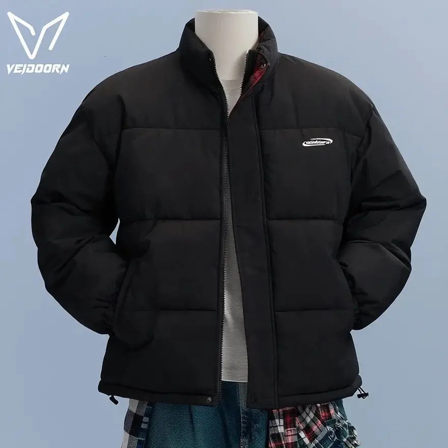 Veidoorn Unisex Short Parka Coat with Stand Collar Warm Thermal Puffer Jacket for Winter Puffy Outdoor Streetwear 251106