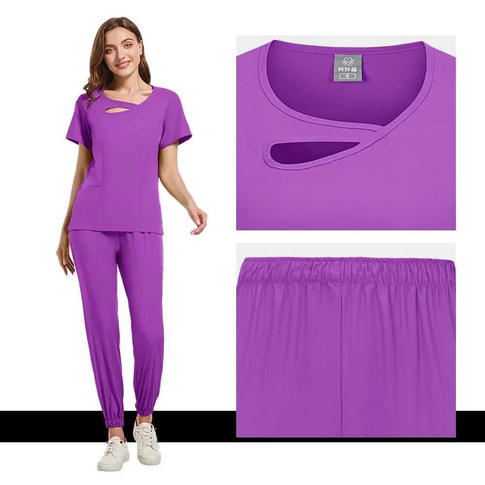 Medical frosted dental care accessories short Slyved top+pants set surgical suit women breathable frosted spa uniform X250410