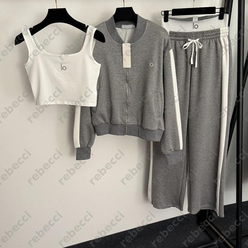 New sports three piece set color blocked long sleeved zipper jacket inner tank top vest high waisted casual pants fashion Outfits For Woman CSD2511111