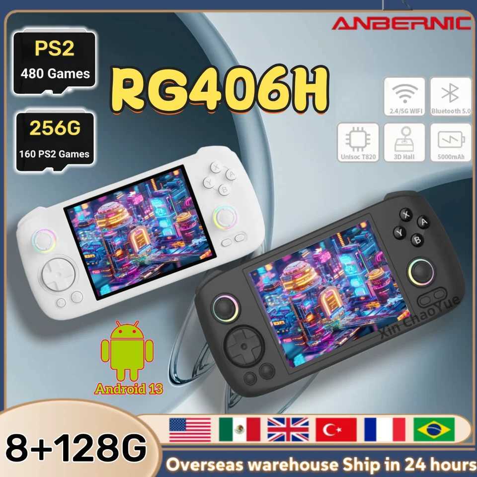 ANBERNIC RG406H Retro Handheld Game Video Player Console 4 Inch HD SCREEn WIFI 8G128G Android 13 512G P 2 GiftM251111