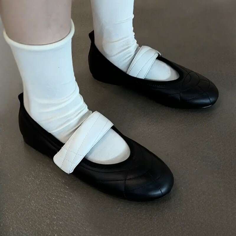 2025 Fall Round Toe Velcro Mary Jane for Women Comfortable Flats Designer Shoe Soft Sole Color Block Ballet Shoes