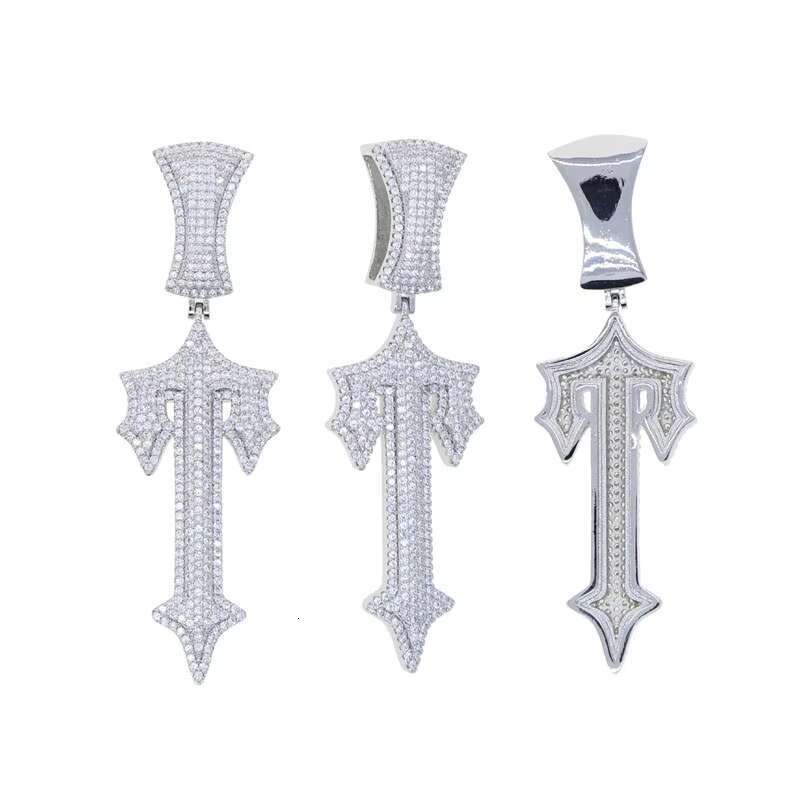 Blues New Initials Letter T Pendant Necklace for Men Women Iced Out Zircon Cross Necklace for Hip Hop Rock Jewelry
