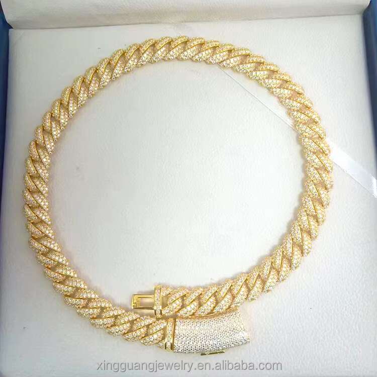 XG 13mm Iced Out Chain Cuban Chain Necklace Pass Diamond test 925 Silver Vvs Moissanite Cuban Link Chains for Men