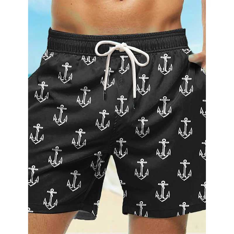 Hawaiian mens swimsuit beach shorts anchor pattern 3D printed mens oversized surfboard sports pants swimsuit backbone childrens clothingW250410