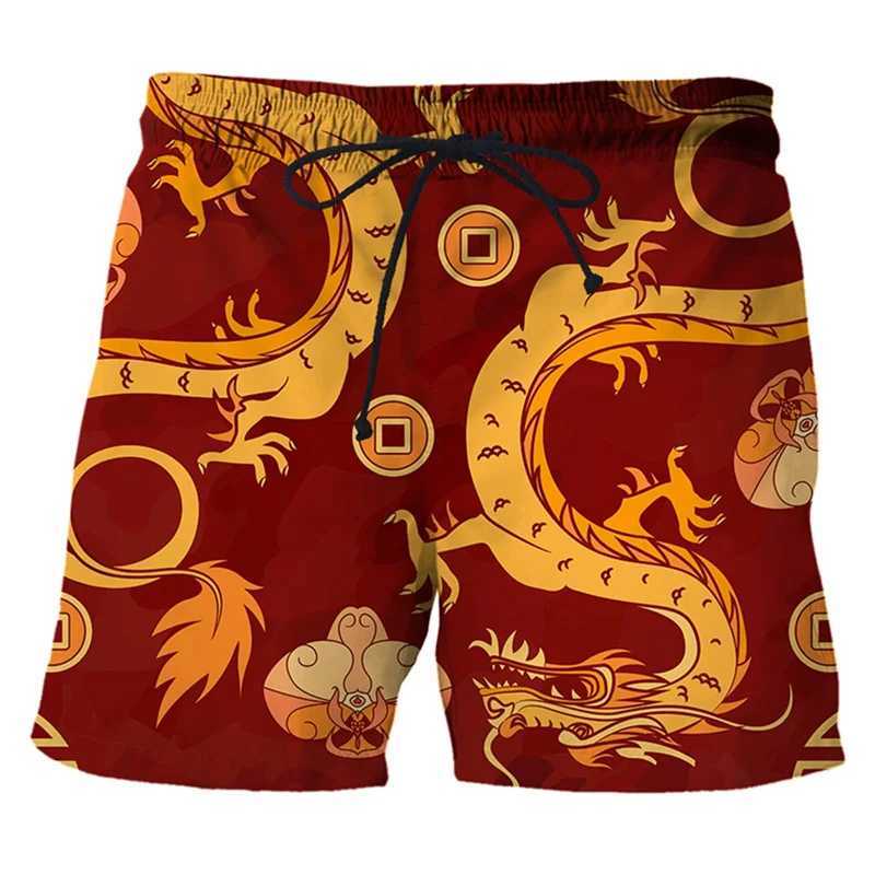 Chinese Loong 3d printed mens swimming trunks Hawaiian beach shorts loose quick drying surfboard shorts swimsuit street shortsW250410
