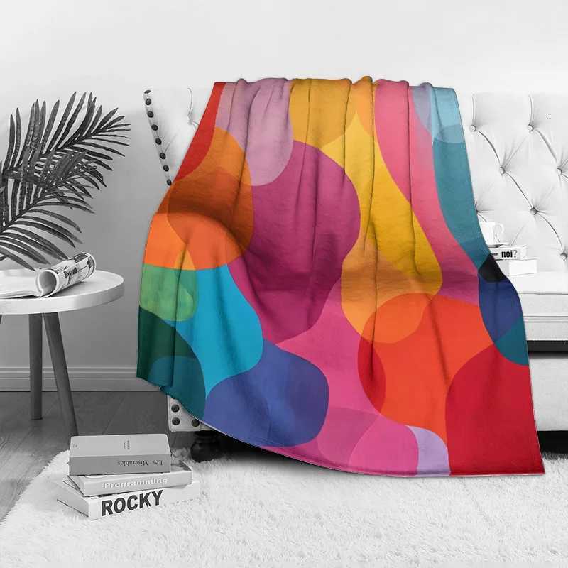 Vibrant Colorful Abstract Geometric Throw Blanket Soft Plush Sofa Bed Decorative Throw Cushion Cover C251111