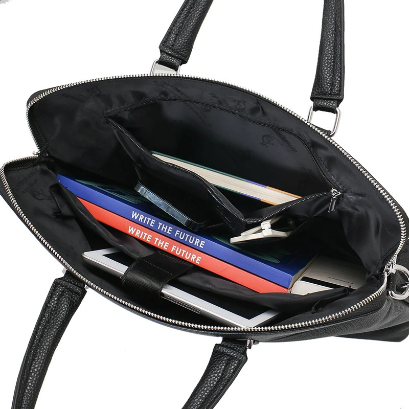 leather mens handbag casual simple large capacity business briefcase denim mens 14 inch notebook bag SAC 250410