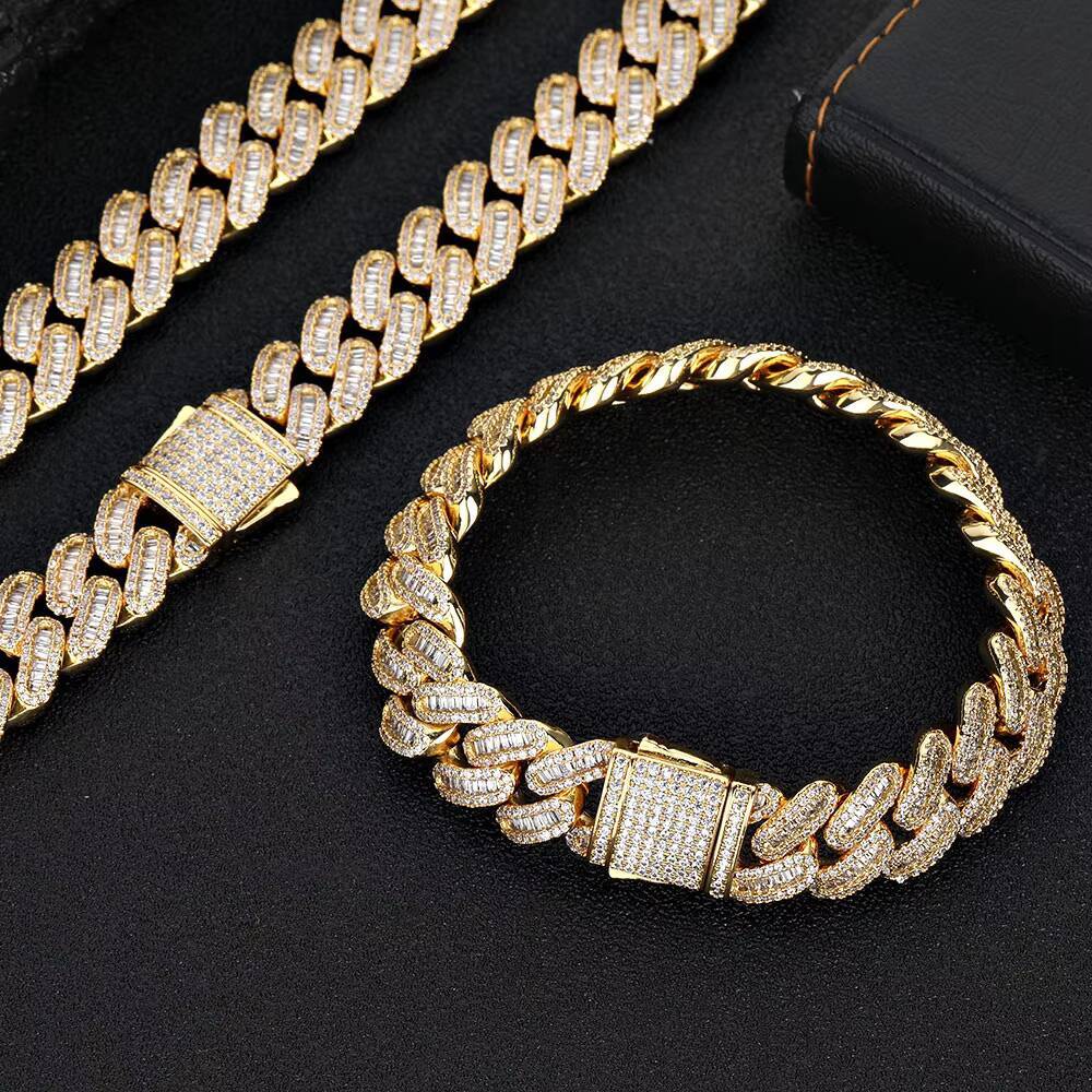 NUOYA Women Miami Cuban Link Chain Necklace 12MM Hip Hop Jewelry Mixed Inlaid Iced Out Baguette Diamond Silver Plated Chain