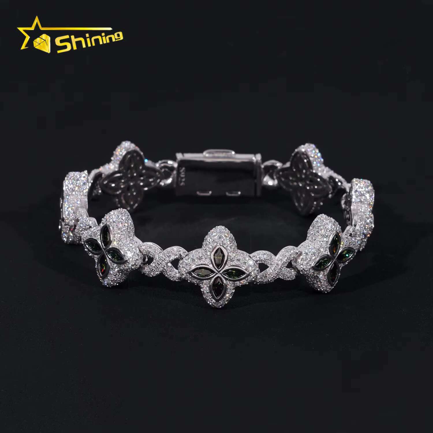 New Design Hot Sale Hip Hop Blue Green Colored Marquise 925 Sterling Silver VVS Moissanite Iced Out Bracelet Men