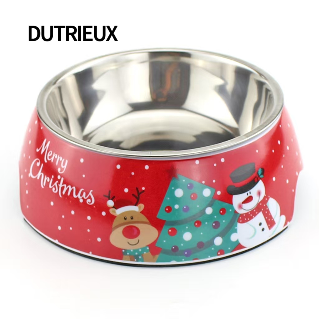 K3331 Anti-spill stainless steel pet bowl, weighted non-slip base, cartoon pattern, supplier of food bowls for dogs and cats.