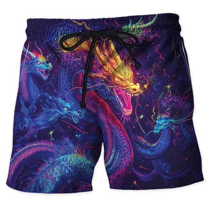 Trendy neon animal graphic beach shorts for men fashionable summer streetwear 3D printed shorts cool oversized swim trunksW250410