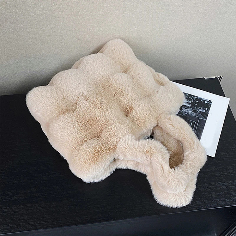 Women Fluffy Shoulder Bags Autumn Winter Tophandle Handbag Girls Plush Tote Bag Solid Color Versatile Handle 251103