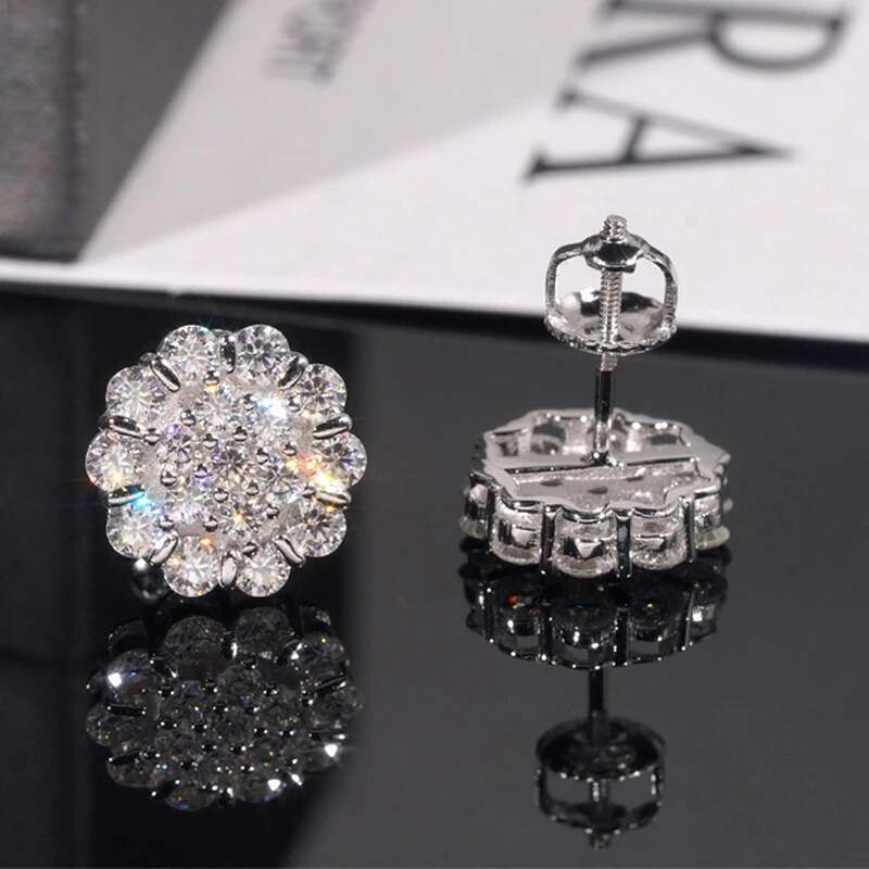 Full Moissanite D Color Diamond Womens New Earrings 925 Sterling Silver Earring Plated 18k White Gold for Men Women